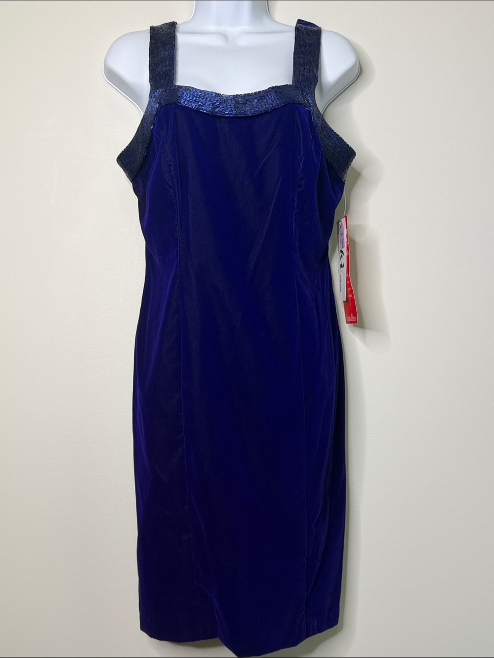 Vintage Niki Originals Royal Blue Velvet Slip Dress Sequined Trim Size 8 NWT